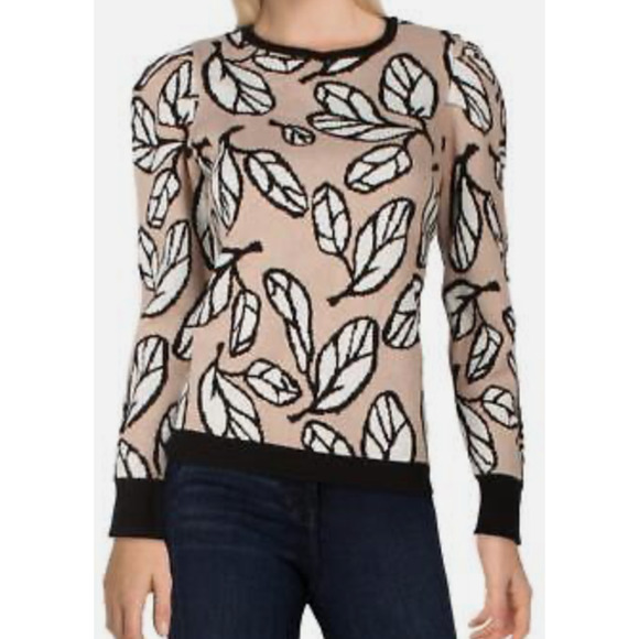 Anne Klein sweater long sleeve Leaf Print jacquard - Picture 1 of 5